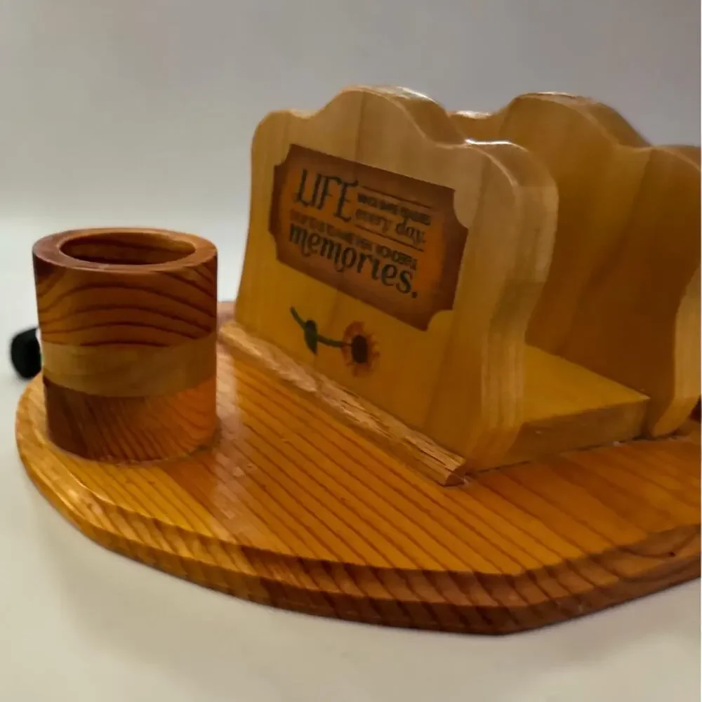 Handmade Wood Table Caddy Napkin Holder 3 Cup Organizer Pine Farmhouse